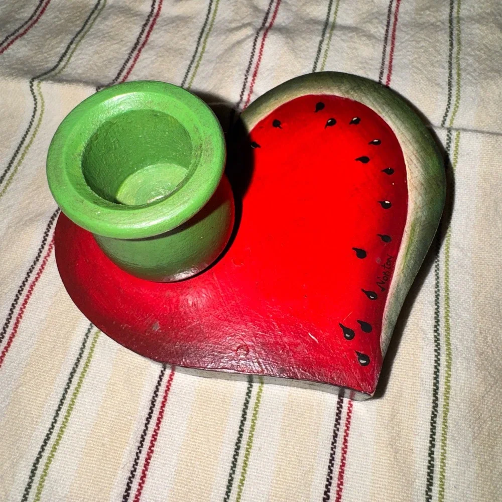 Norton Watermelon Heart Wood Candle Holder Wine Vineyard Tea Towel Set Red Green